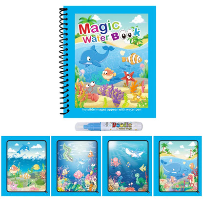 Magic Water Drawing Book for Kids with Pen – Reusable Coloring Activity