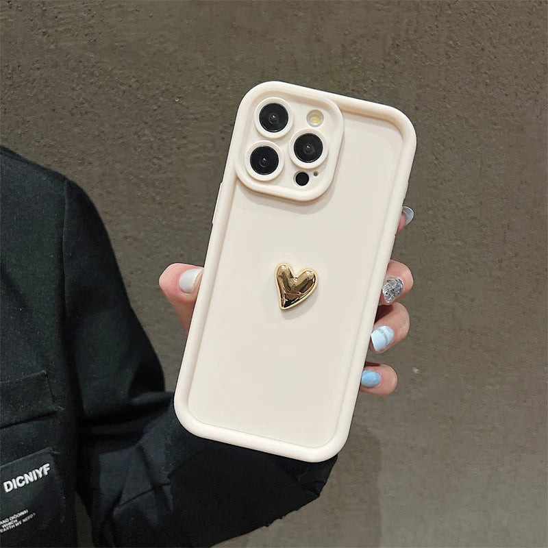 3D Gold Heart Silicone iPhone Case – iPhone 17, 16, 15, 14, 13, 12, 11, SE, 8 & 7