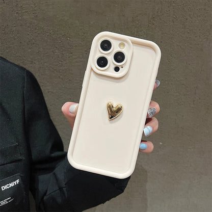 3D Gold Heart Silicone iPhone Case – iPhone 17, 16, 15, 14, 13, 12, 11, SE, 8 & 7