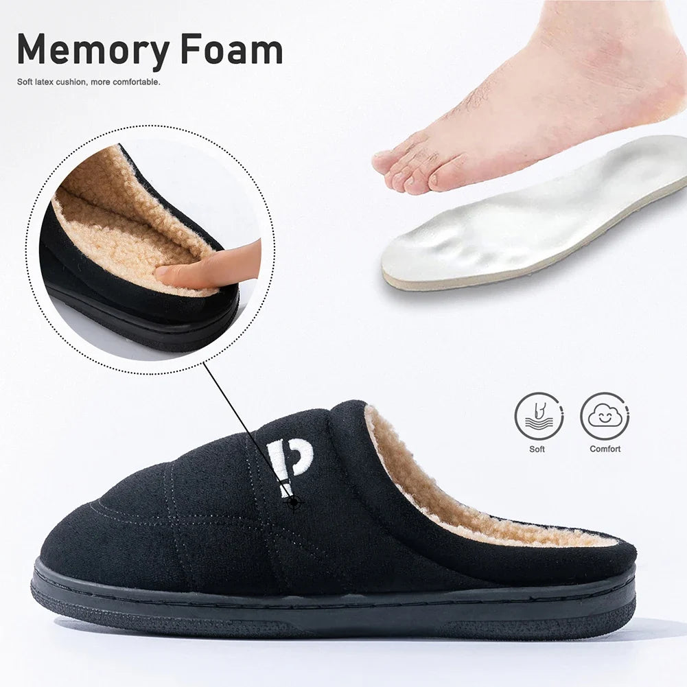 Men's Suede Winter Slippers Memory Foam Fleece-Lined Platform