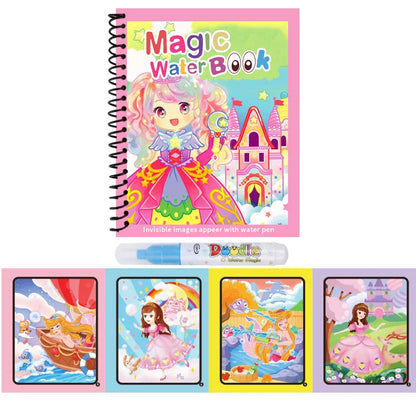 Magic Water Coloring Book for Kids with Water Pen – Animal Cartoon Reusable Drawing Book
