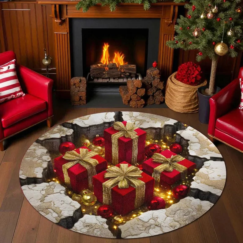 Christmas Gnome Round Rug 3D Printed Holiday Decor Mat