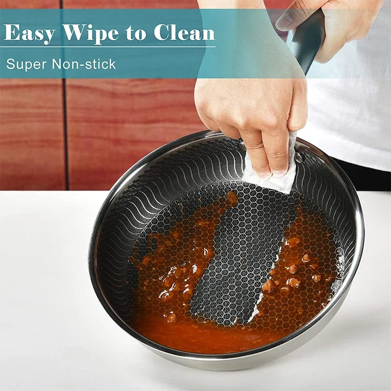 Stainless Steel Honeycomb Nonstick Frying Pan – Induction & Gas Compatible
