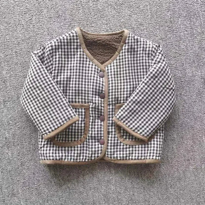 Kids Reversible Plush Jacket – Warm Plaid Sherpa Fleece Coat