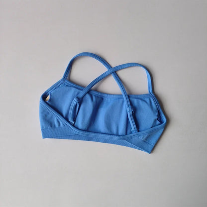 Seamless Cross-Back Sports Bra Women Shockproof Gathering Yoga Crop Top