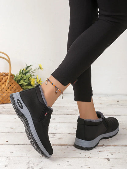 Women's Fleece-Lined Winter Snow Boots – Warm Mid-Top Zip