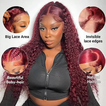 Burgundy HD Lace Front Wig - 99J Curly Human Hair