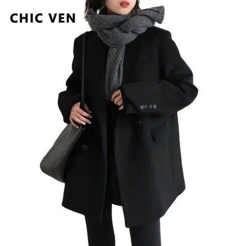 Women's Wool Blend Mid-Length Coat – Office Blazer Overcoat
