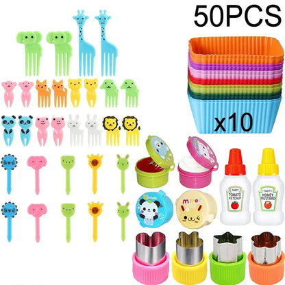 Kids Bento Lunch Box Accessories Set – Animal Food Picks, Silicone Cups & Food Cutters