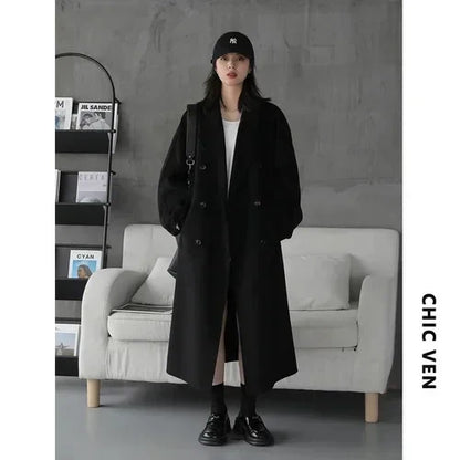 Women's Long Double-Sided Wool Coat – Retro Loose Overcoat