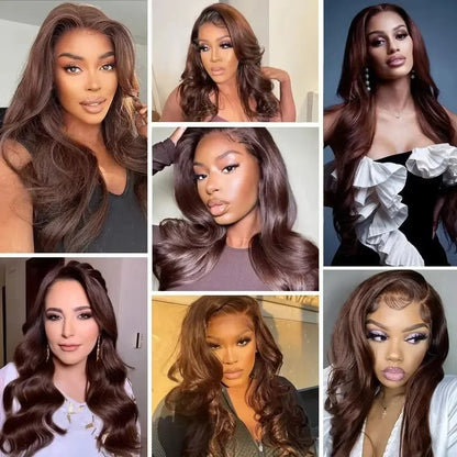 HD Lace Front Wig Chocolate Brown Body Wave – 13x4 & 13x6, 180%/200% Density, 18–46 Inch