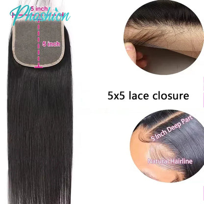 Straight Lace Closure 4x4 5x5 Pre-Plucked Swiss Transparent Human Hair