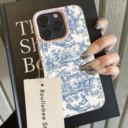 Toile de Jouy iPhone Case – Blue Vintage Floral Pattern