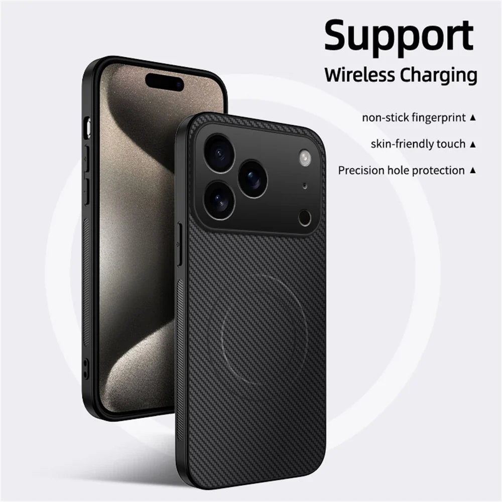 MagSafe Carbon Fiber Case for iPhone 17 16 15 14 13 Pro Max Air – Ultra Thin Magnetic Cover