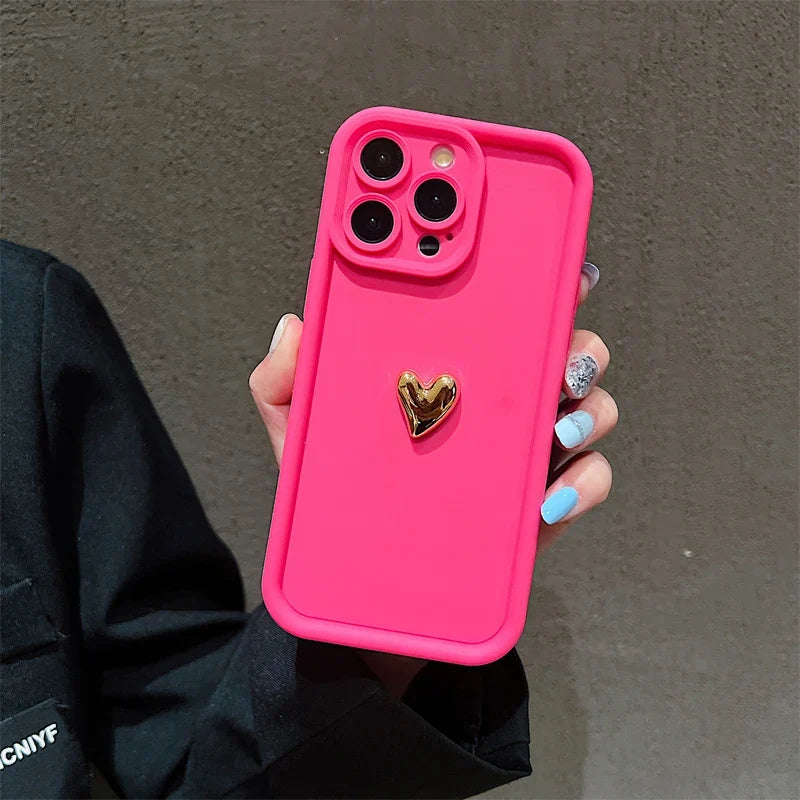 3D Gold Heart Silicone iPhone Case – iPhone 17, 16, 15, 14, 13, 12, 11, SE, 8 & 7
