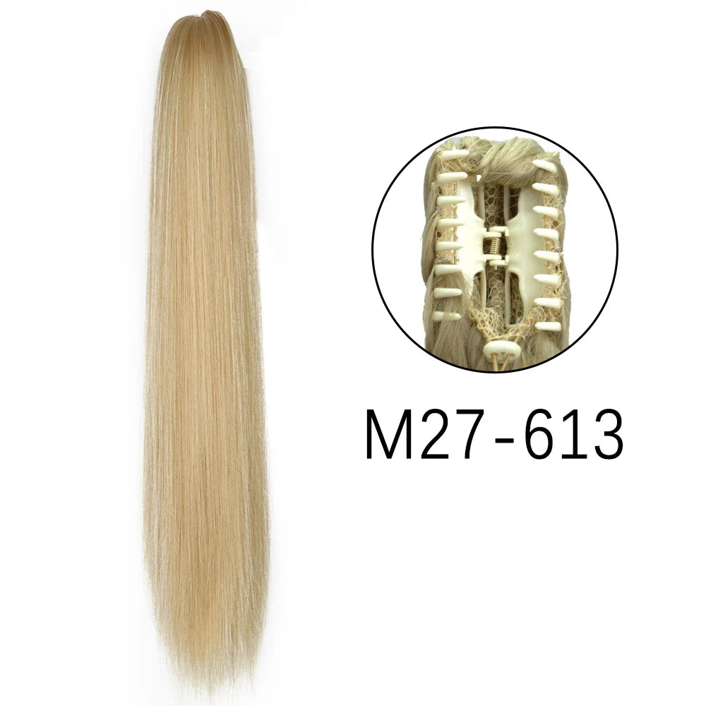 Claw Clip Ponytail Extension 24 Inch Wavy Synthetic Hair Heat Resistant