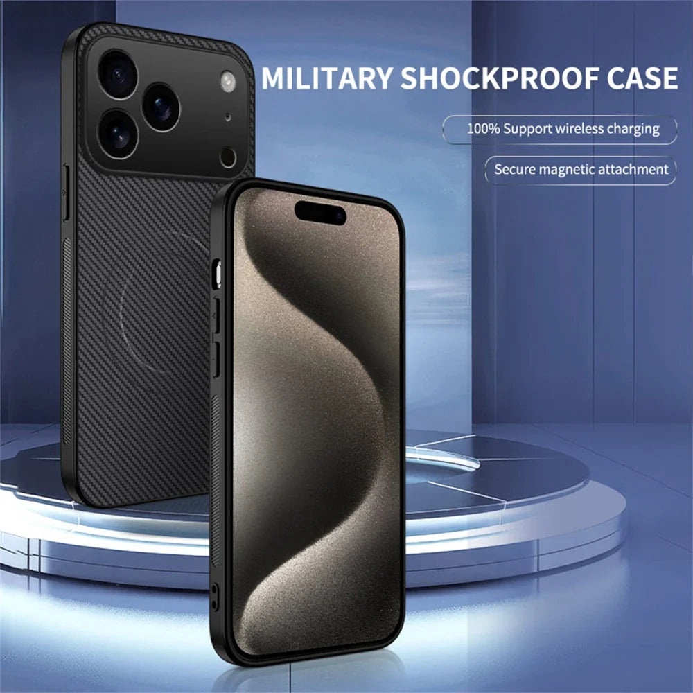 MagSafe Carbon Fiber Case for iPhone 17 16 15 14 13 Pro Max Air – Ultra Thin Magnetic Cover