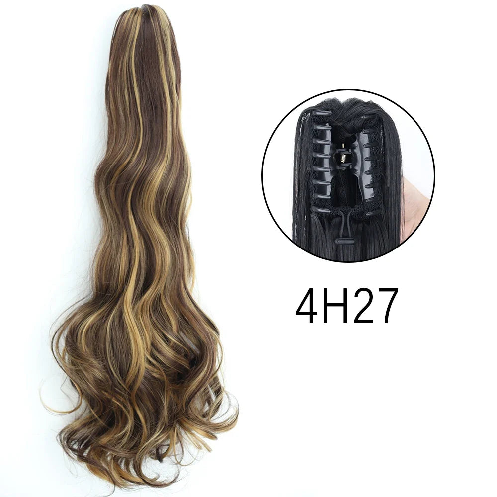 Claw Clip Ponytail Extension 24 Inch Wavy Synthetic Hair Heat Resistant