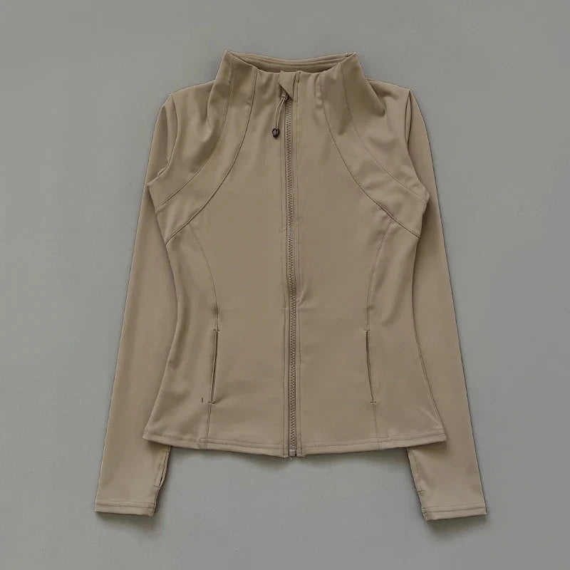 Women's Zip-Up Athletic Jacket with Thumb Holes – Slim Fit Running Top