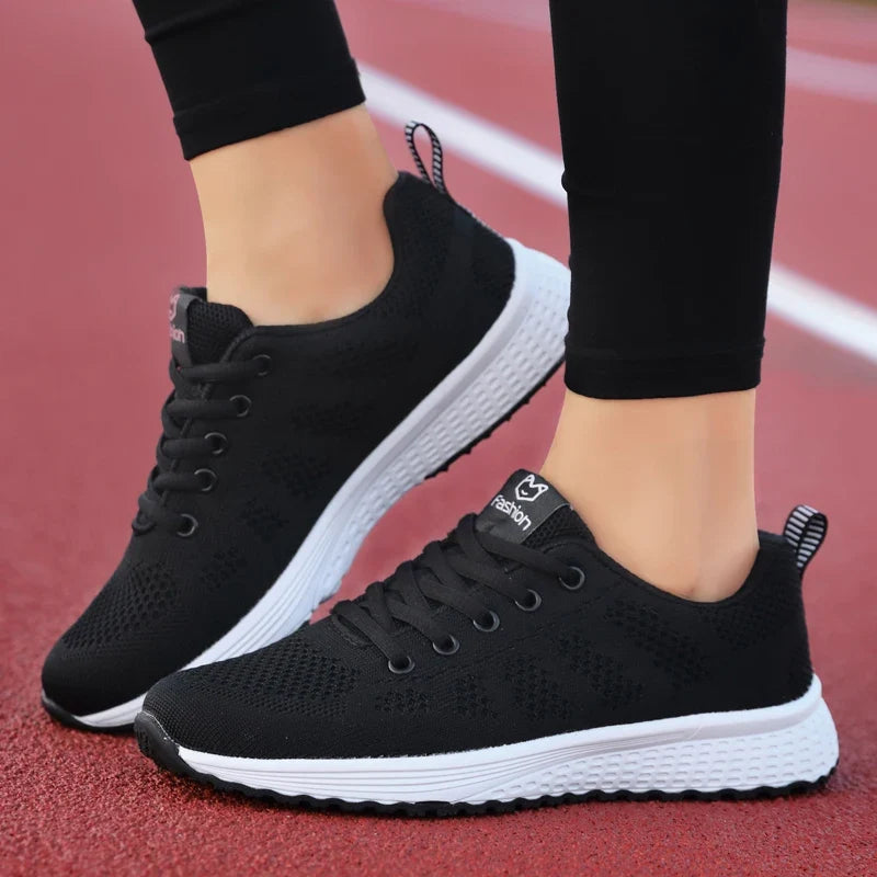 Women's Mesh Platform Sneakers Lightweight Breathable Lace-Up Athletic Shoes