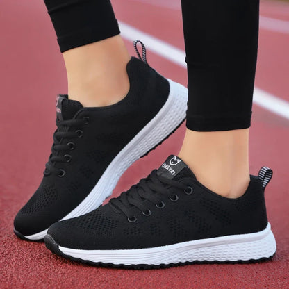Women's Mesh Platform Sneakers Lightweight Breathable Lace-Up Athletic Shoes
