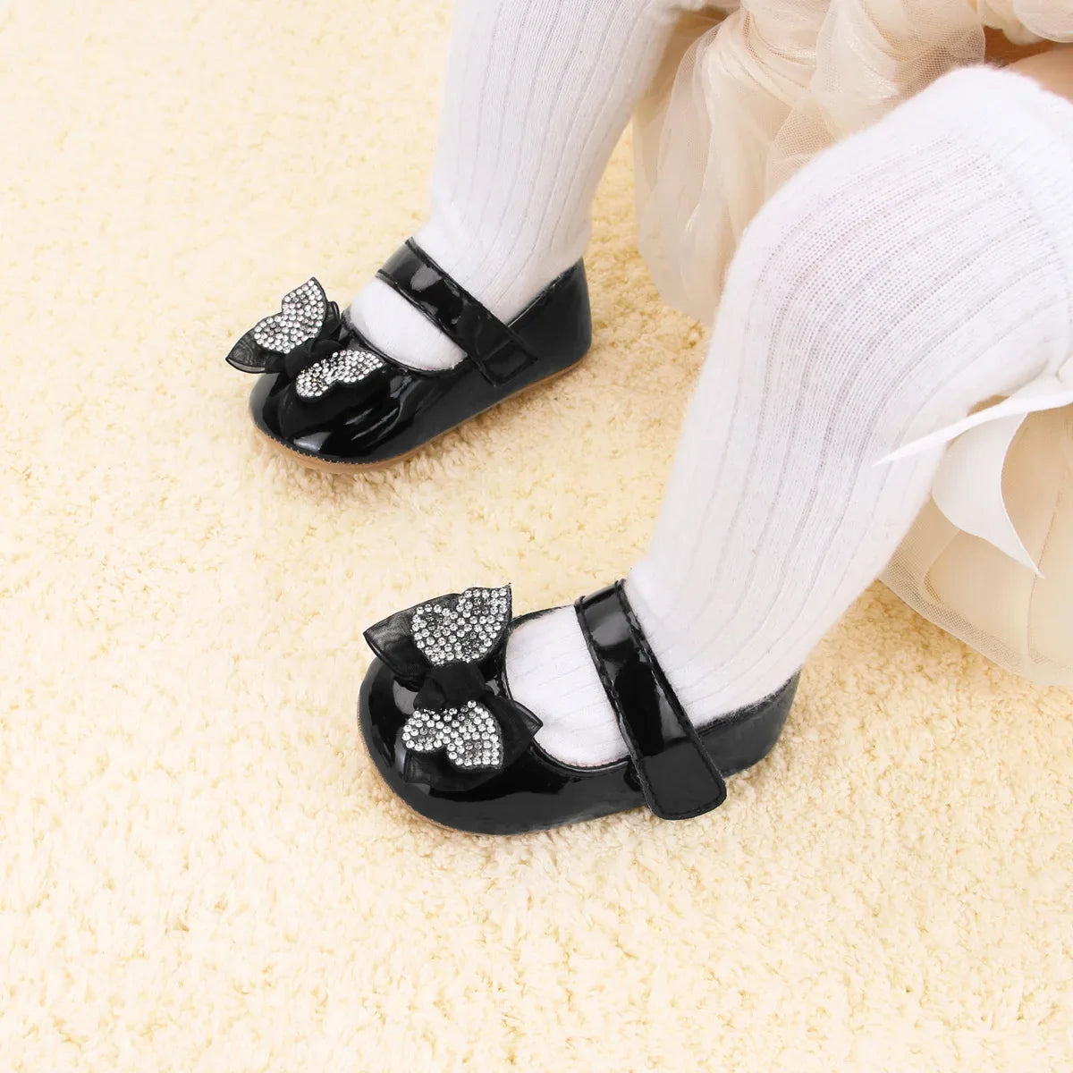 Baby Girl Mary Jane Shoes – Rhinestone Bowknot, 0–18 Months
