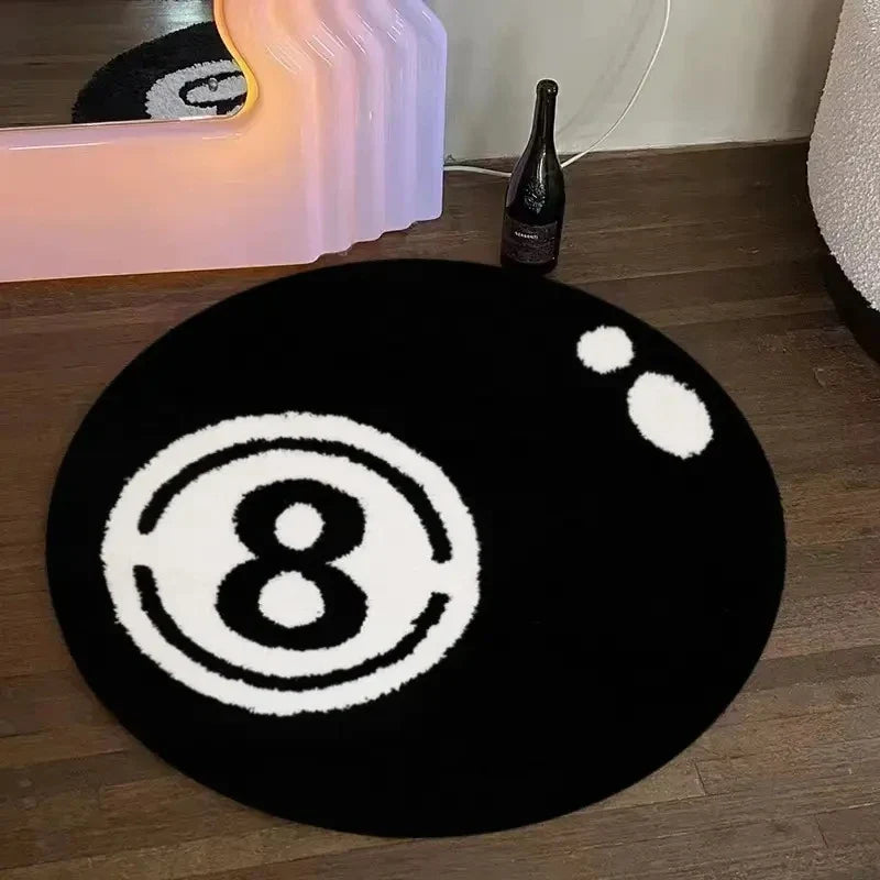 8-Ball Billiards Round Rug – Soft Fuzzy Floor Mat for Living Room & Bedroom