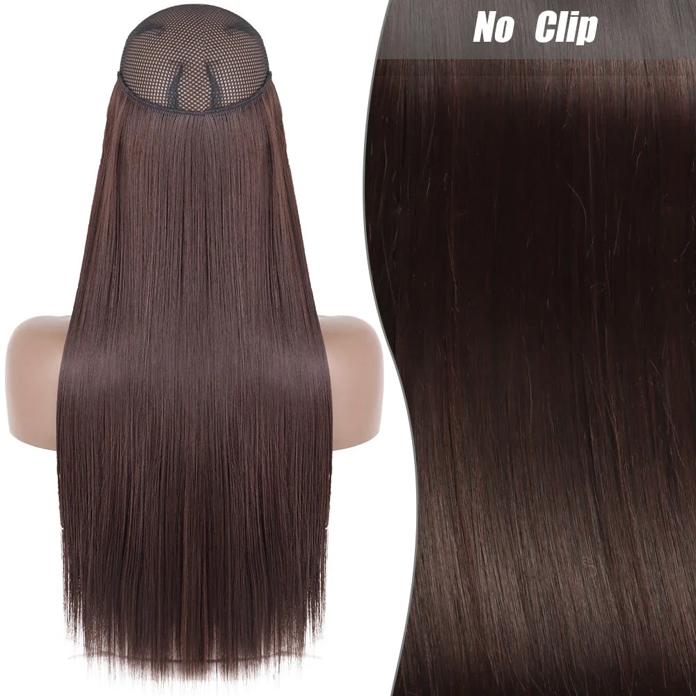 Clip-Free Straight Hair Extension Long Synthetic Hairpiece