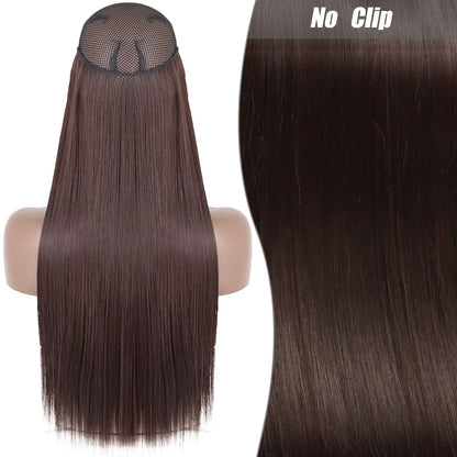 Clip-Free Straight Hair Extension Long Synthetic Hairpiece