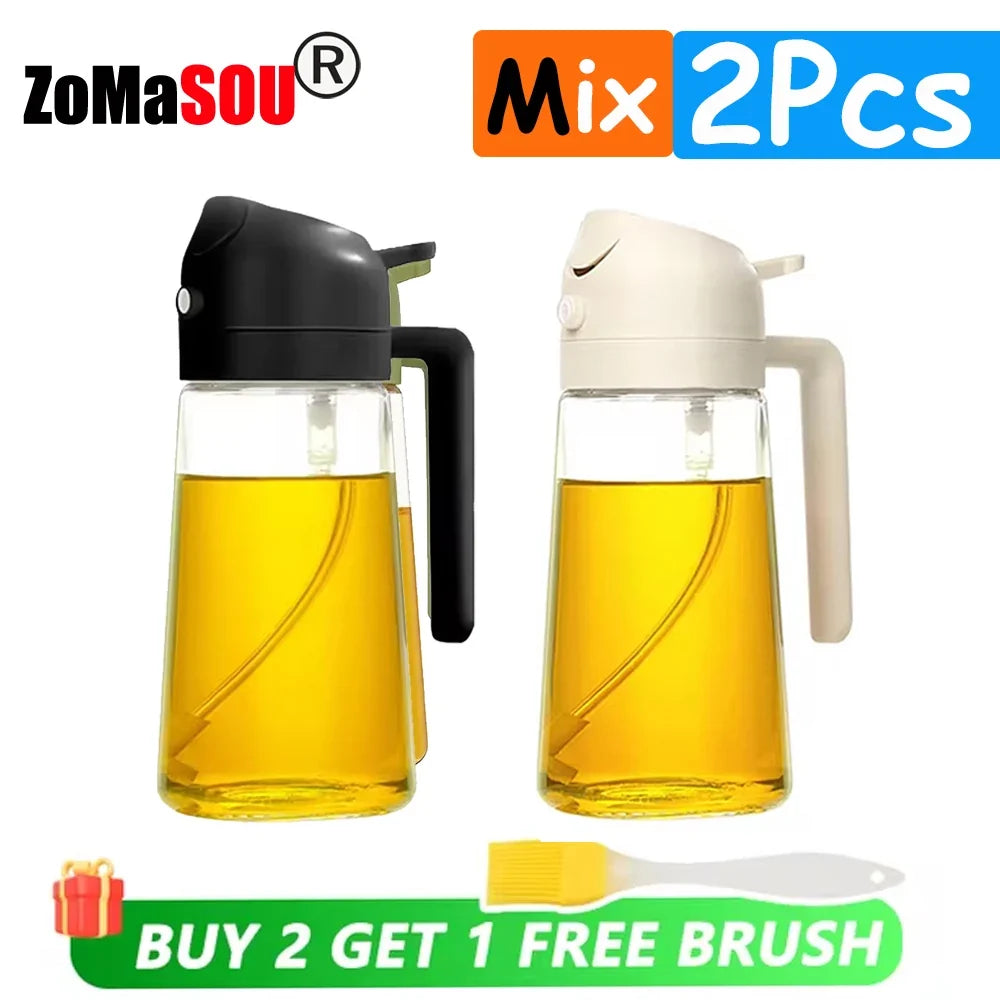 2-in-1 Oil Sprayer & Pourer Bottle – Glass Dispenser for Kitchen & BBQ