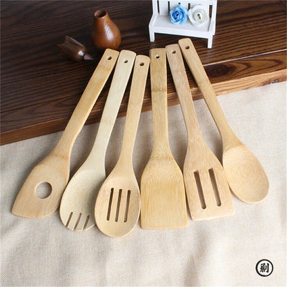 Bamboo Kitchen Utensil Set – 6-Piece Wooden Cooking Tools with Holder