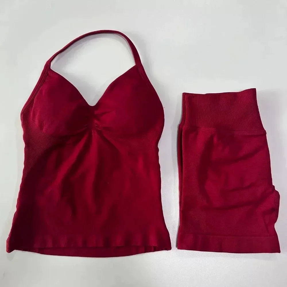 Women's Halter Neck Sports Bra & Shorts Set