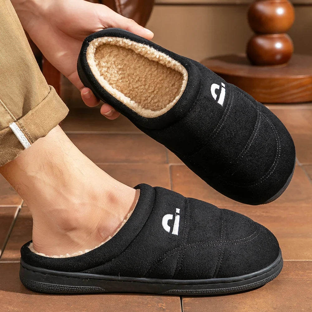 Men's Suede Winter Slippers Memory Foam Fleece-Lined Platform