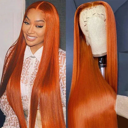 Ginger Orange Straight Lace Front Wig Human Hair – #350 HD Lace, 13x4 & 13x6