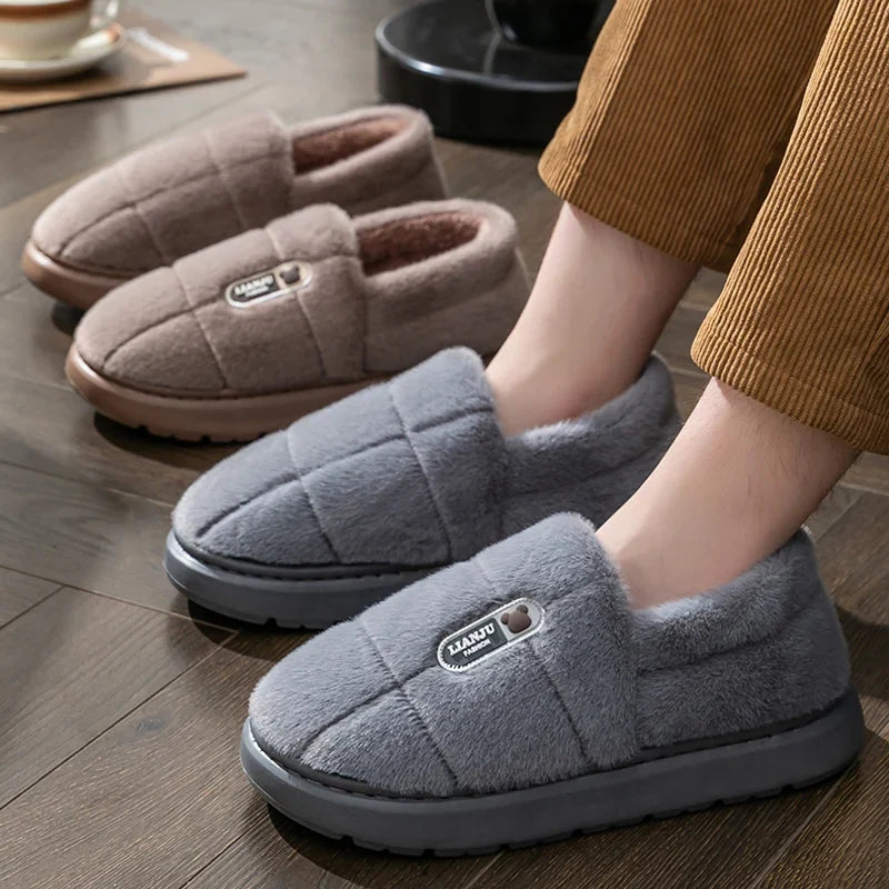 Plush Winter Slippers – Closed-Toe Wrap-Heel Warm Indoor Shoes