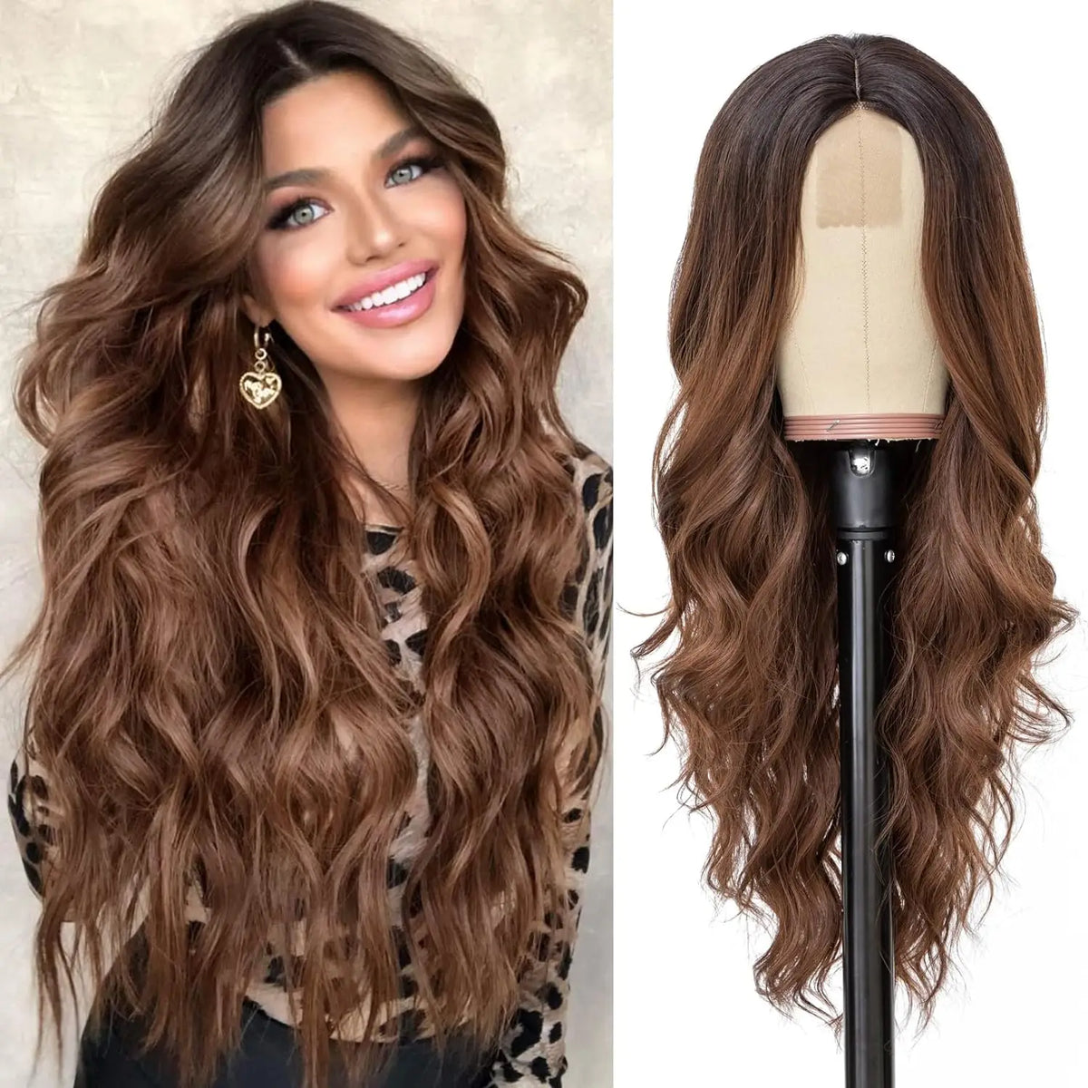 Long Wavy Synthetic Lace Wig – 26 Inch Middle Part, Heat Resistant