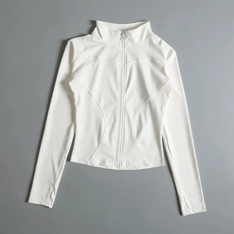 Women's Slim Fit Zip-Up Sports Jacket – Stand Collar Athletic Coat