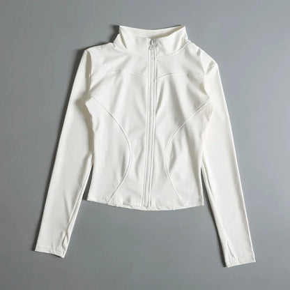 Women's Slim Fit Zip-Up Sports Jacket – Stand Collar Athletic Coat