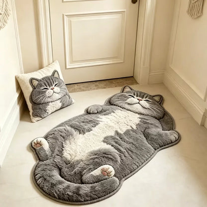 Cat Shaped Area Rug – Soft Plush Cartoon Floor Mat for Bedroom & Living Room