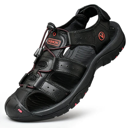 Men's Genuine Leather Outdoor Sandals – Closed Toe Beach Shoes