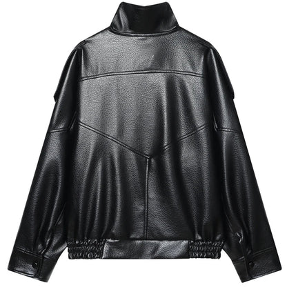 Faux Leather Bomber Jacket Women – Oversized Cropped Zip-Up
