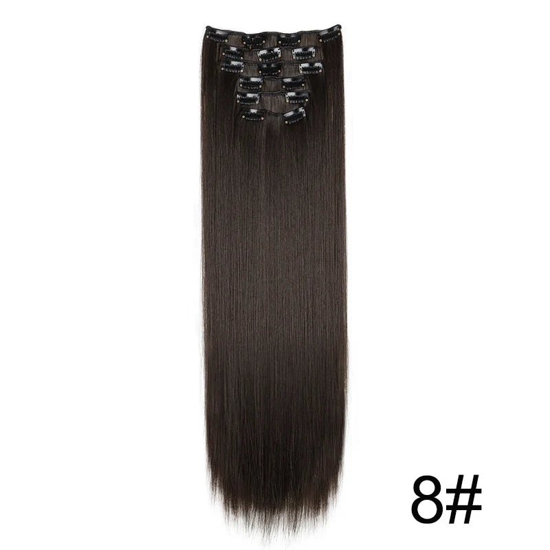 Clip-In Hair Extensions 6-Piece Set Long Straight Synthetic Seamless