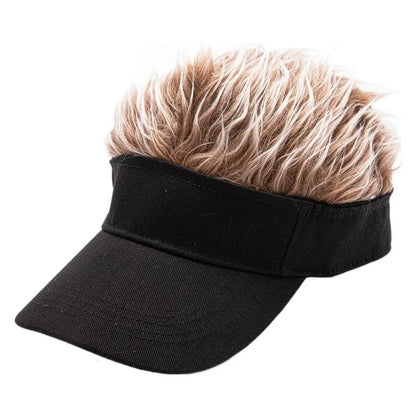 Faux Hair Sun Visor Cap with Fake Spiked Wig – Unisex Novelty Hat