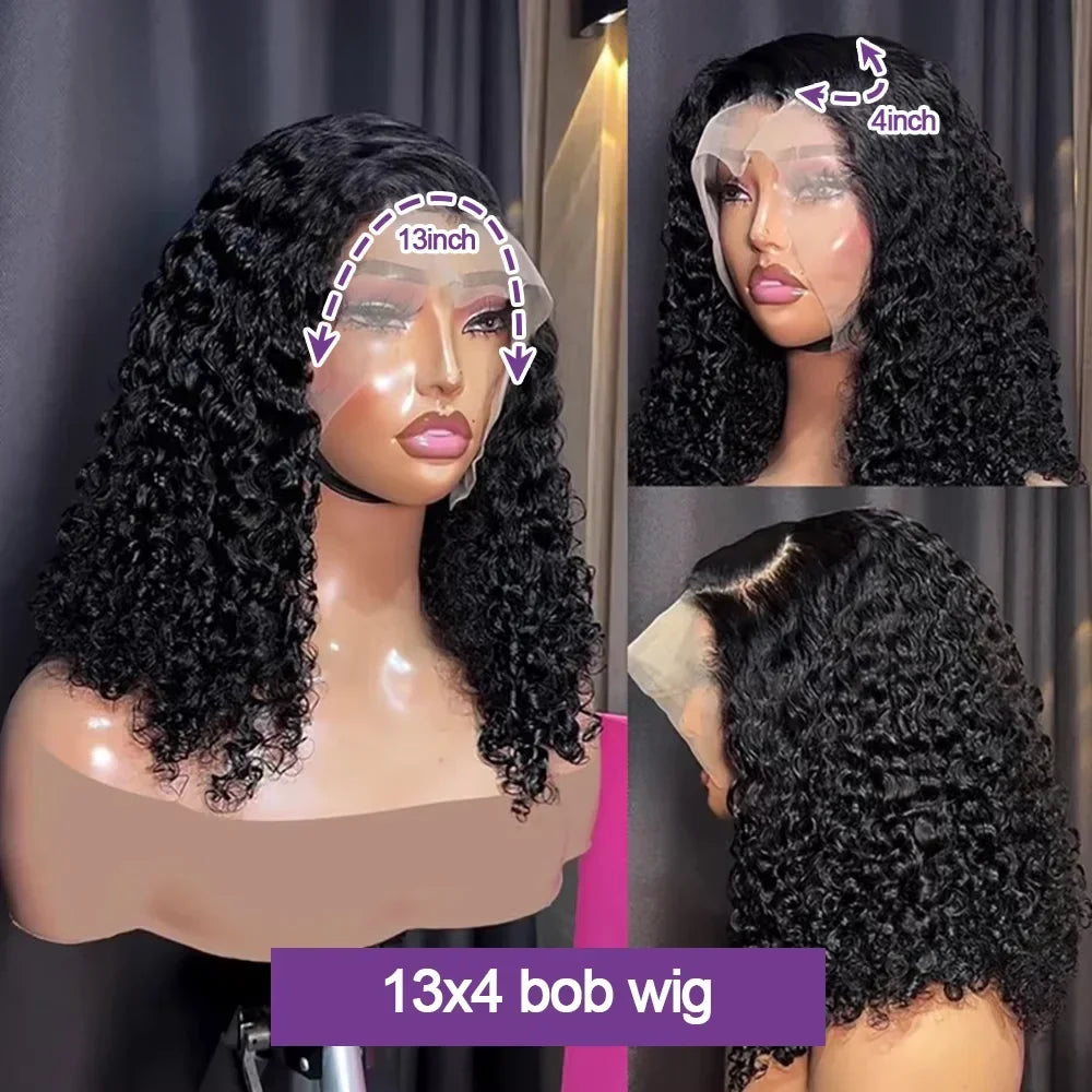 13x4 HD Lace Front Wig Deep Wave Short Bob Human Hair