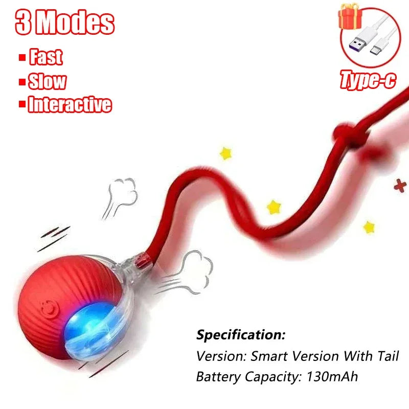 Interactive Rolling Ball Cat Toy with Tail – Rechargeable Smart Pet Toy
