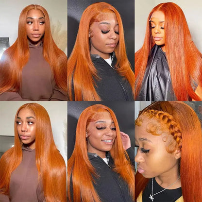 Ginger Orange Straight Lace Front Wig Human Hair – #350 HD Lace, 13x4 & 13x6