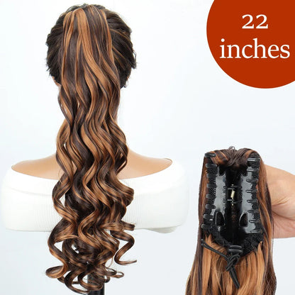 Claw Clip Ponytail Extension 24 Inch Wavy Synthetic Hair Heat Resistant