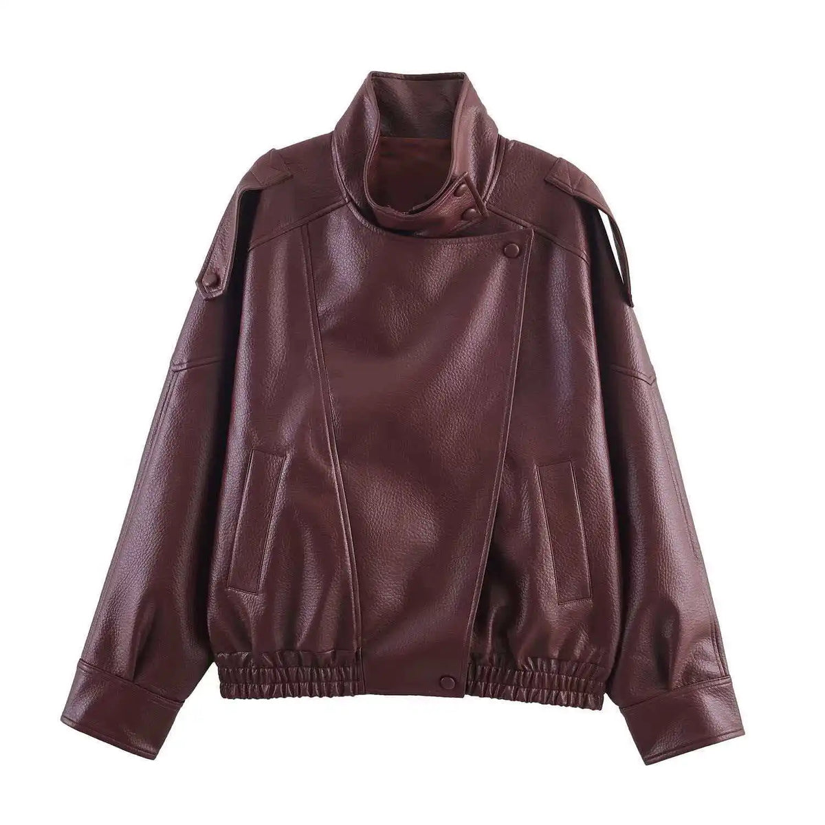 Women's Oversized Faux Leather Jacket – Casual Chic Button Coat