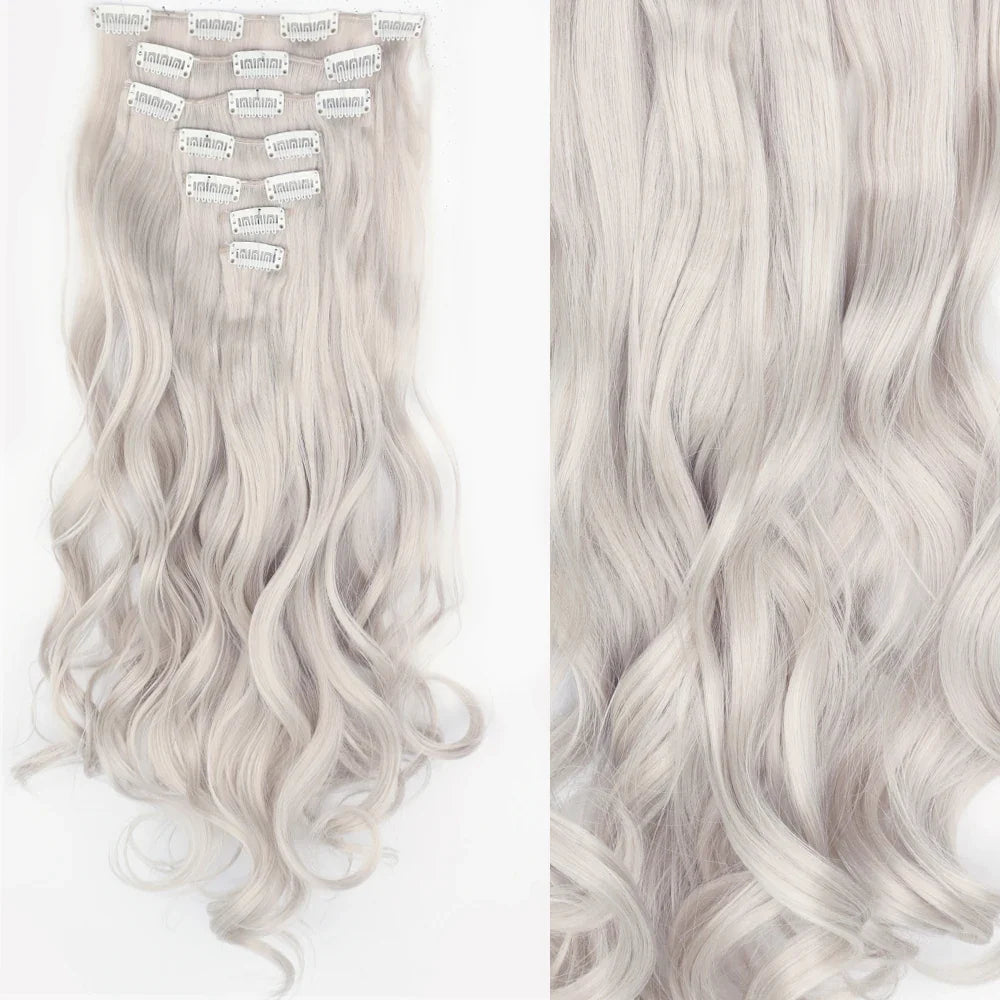 Clip-In Hair Extensions 7pcs 16 Clips Wavy Synthetic 24 Inch