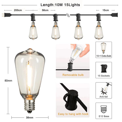ST38 Outdoor String Lights Connectable Waterproof Shatterproof LED Bulb Dimmable